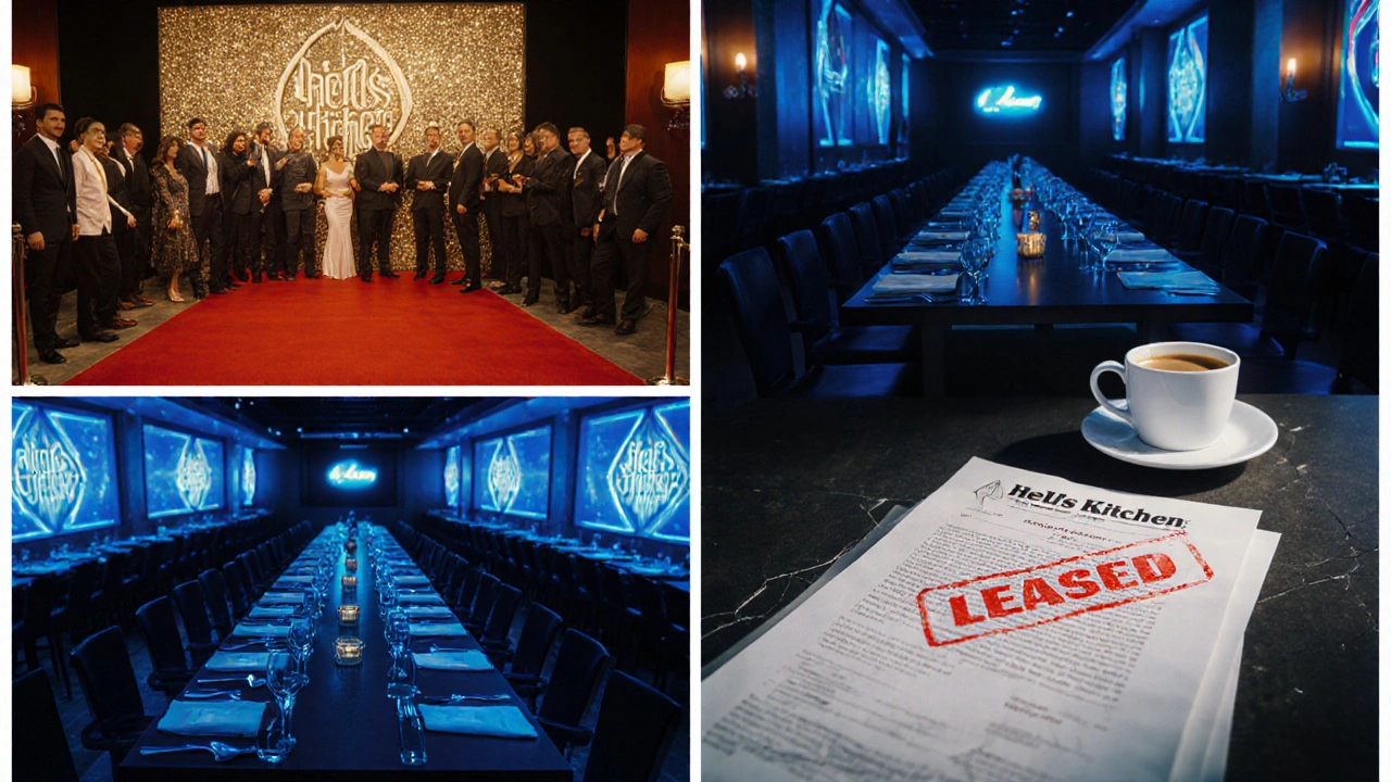 Cinematic timeline showing opening celebration, empty dining room, and lease document.