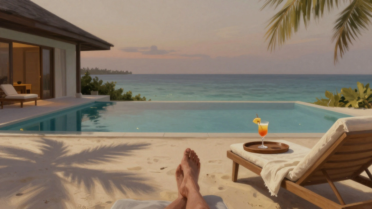 Secluded private villa at One&amp;Only The Palm with lagoon pool and twilight ambiance.