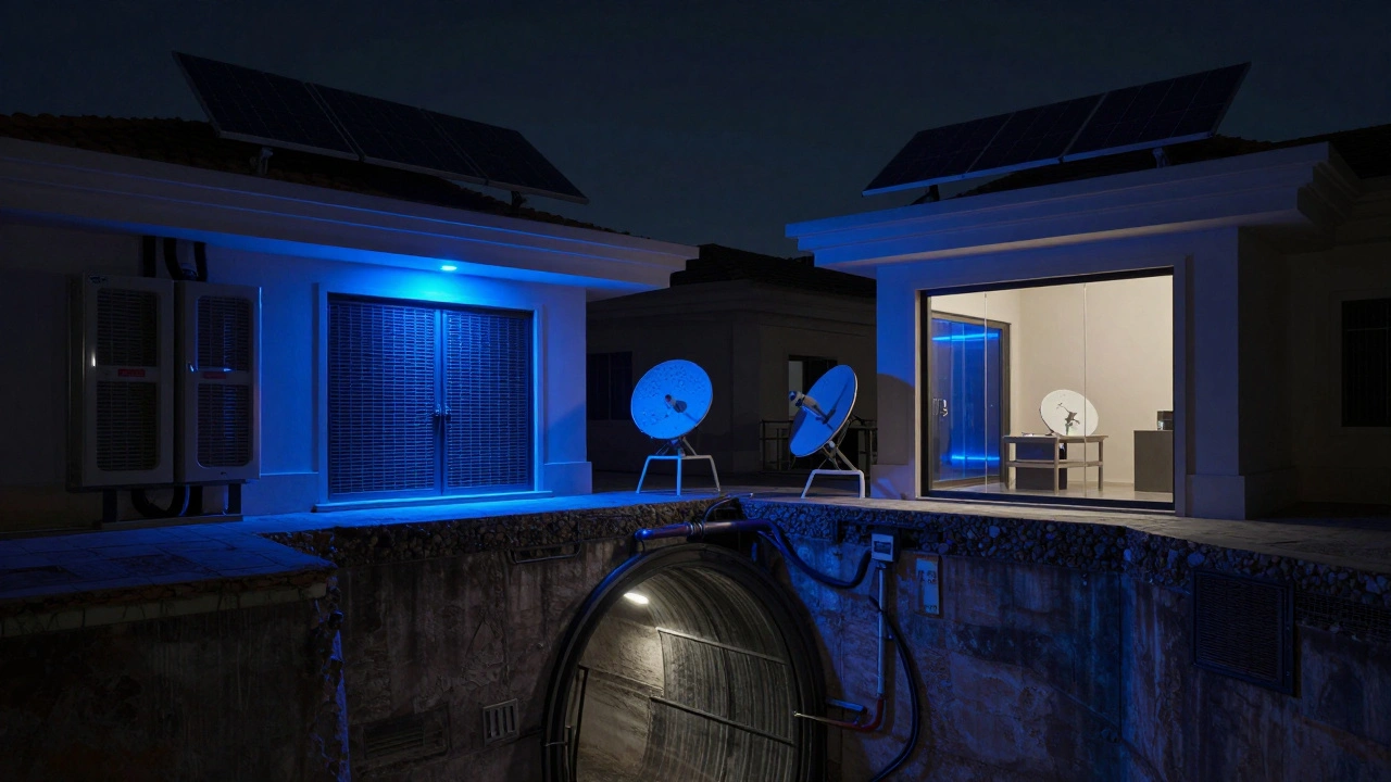 Underground tunnel connecting elite villas in Dubai Hills, showing advanced security and filtration systems.